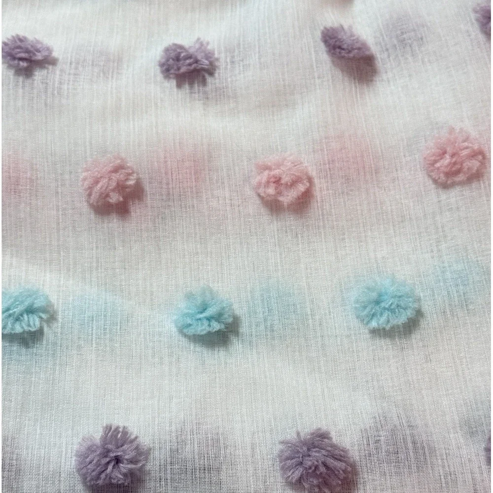 NEW DKNY Window Rod Pocket Panel Pastels Pom Pom White Sheer 84